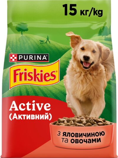 З яловичиною для активних собак ・ 15кг ・ Сухий корм Purina Friskies Active ・ EAN 7613031394876