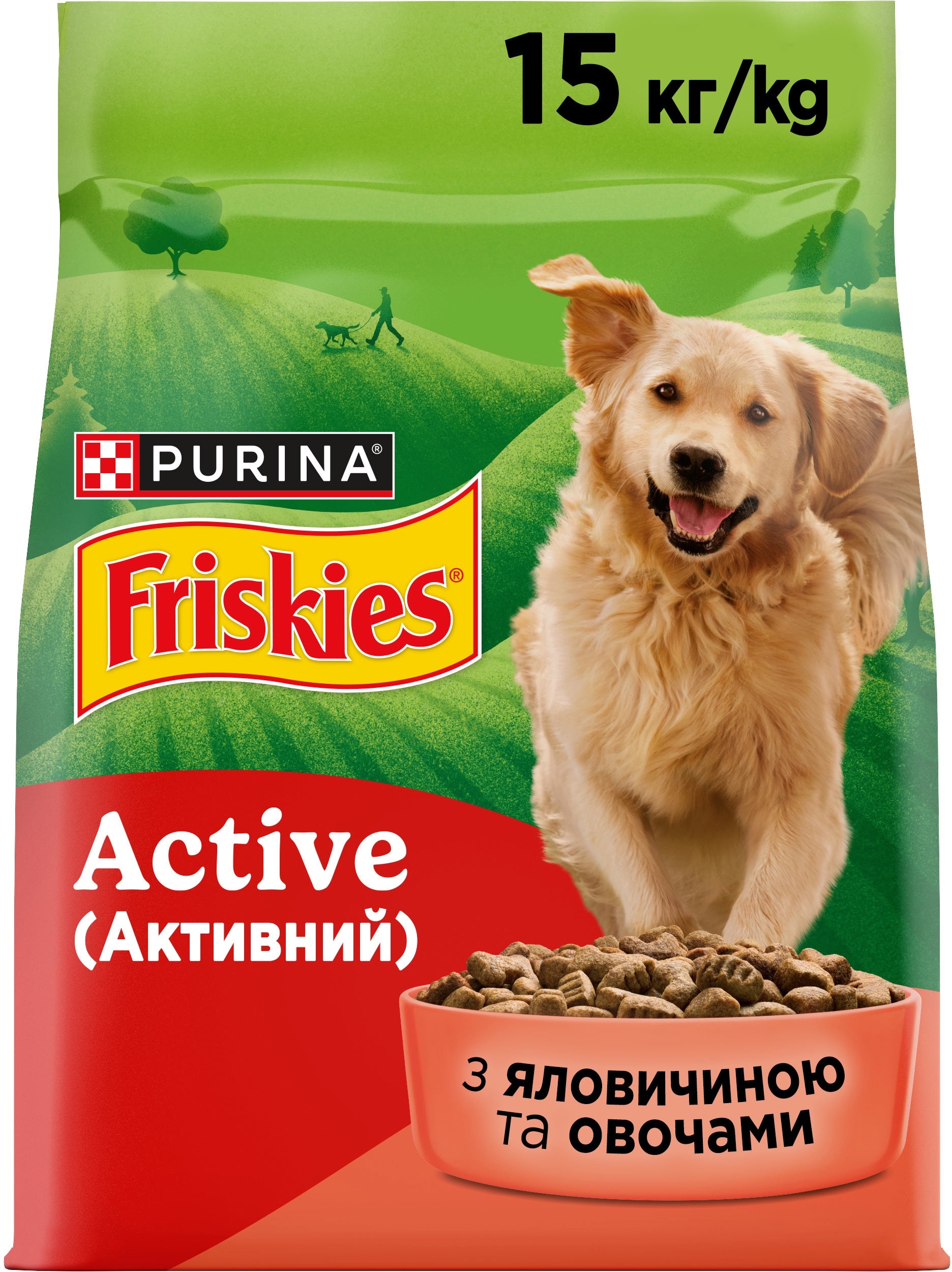 З яловичиною для активних собак ・ 15кг ・ Сухий корм Purina Friskies Active ・ EAN 7613031394876
