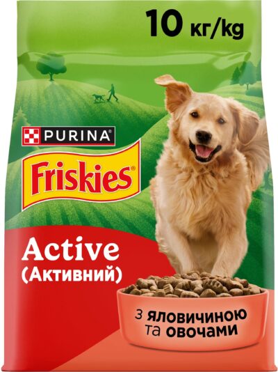 З яловичиною для активних собак ・ 10кг ・ Сухий корм Purina Friskies Active ・ EAN 7613031395484