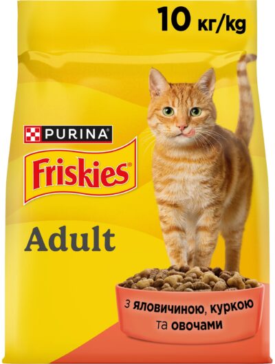 З яловичиною та курою для дорослих котів ・ 10кг ・ Сухий корм Purina Friskies ・ EAN 5997204569004