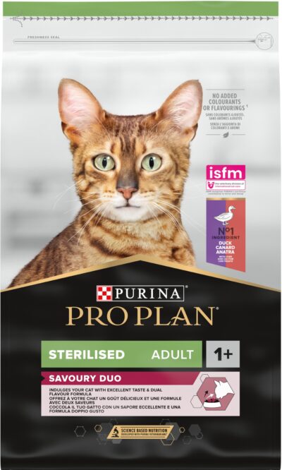 З качкою та печінкою для стерилізованих котів ・ 10кг ・ Сухий корм Pro Plan Savoury Duo ・ EAN 7613036732727