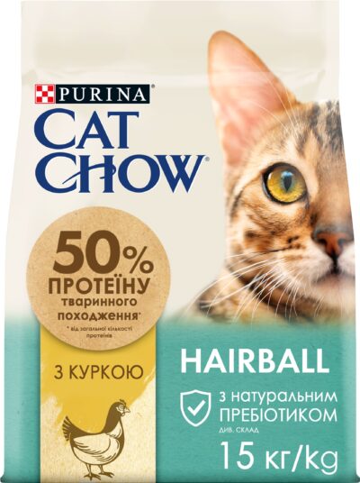 З куркою проти грудок шерсті для котів ・ 15кг ・ Сухий корм Cat Chow Hairball ・ EAN 5997204514523