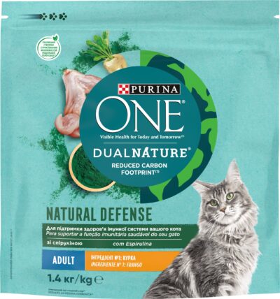 З куркою та спіруліною для дорослих котів ・ 1.4кг ・ Сухий корм Purina One Dual Nature ・ EAN 7613036269025